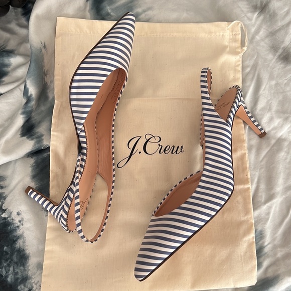 J. Crew NWOT Colette Strappy slingback D’Orsay blue & white striped pumps sz 9 - Picture 3 of 4